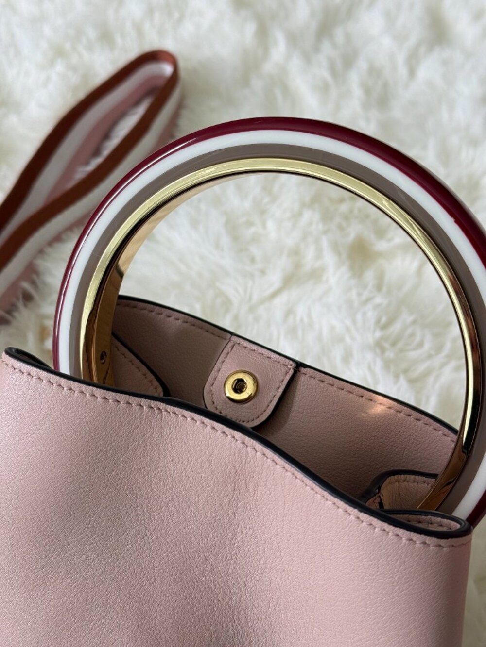 Marni Mini Bucket Bag Pink | Gold Ring Handle | Excellent + Bonus Strap - Picture 2 of 13